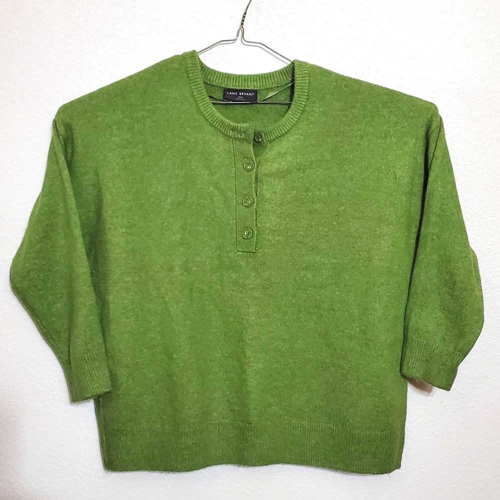 Lane Bryant Green Button Henley Sweater Women's Size 18/20
